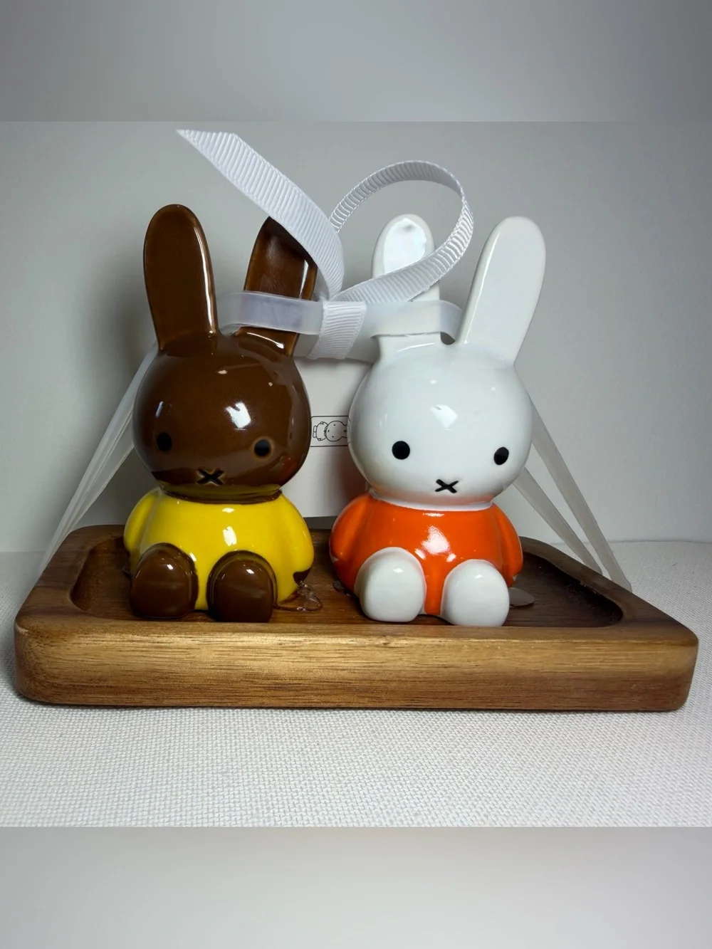 Miffy Salt and Pepper Shaker Ceramic Bunny Pair in Yellow & Orange